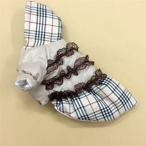 Luxury Plaid Design Warm Pet Jacket With Lace