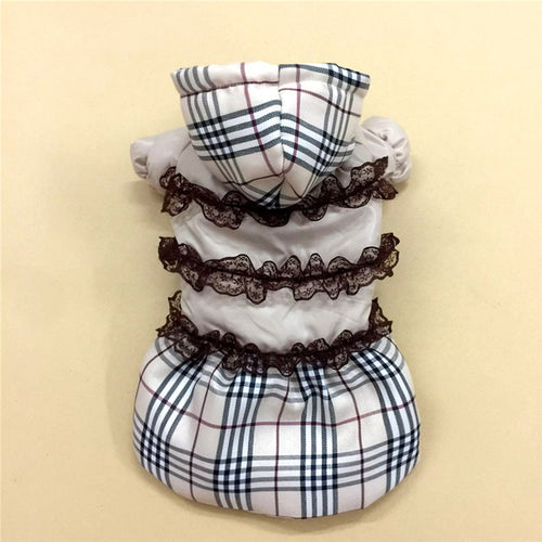 Luxury Plaid Design Warm Pet Jacket With Lace