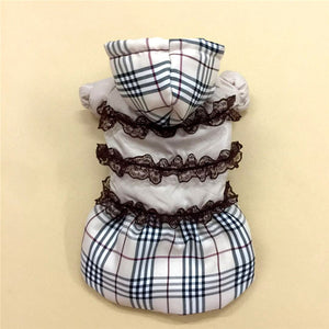 Luxury Plaid Design Warm Pet Jacket With Lace