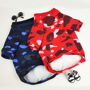 Red Blue Camouflauge Champion Lettering Pet Two-legged T-shirt