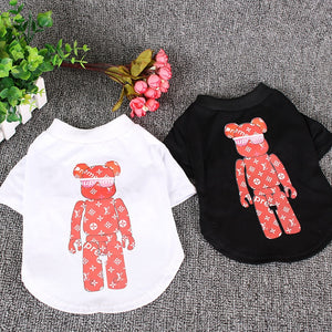 Print Pattern Bear Sunglasses Black White Pet Short-Sleeved T-Shirt