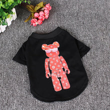 Print Pattern Bear Sunglasses Black White Pet Short-Sleeved T-Shirt