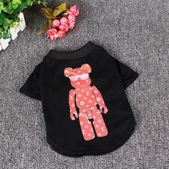 Print Pattern Bear Sunglasses Black White Pet Short-Sleeved T-Shirt